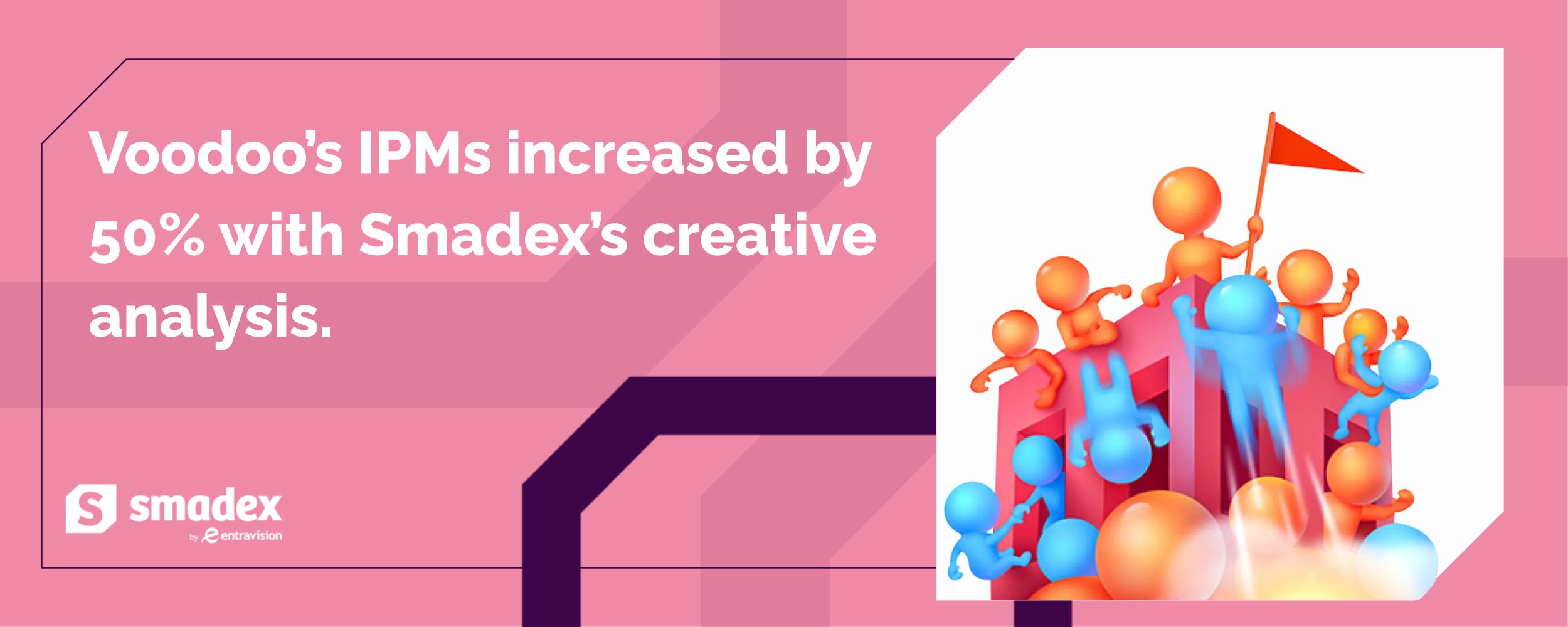Voodoo’s IPMs increased by 50% with Smadex’s creative analysis.